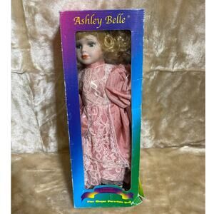 Ashley Belle Beautiful Porcelain Girl Doll Pink Hat NEW